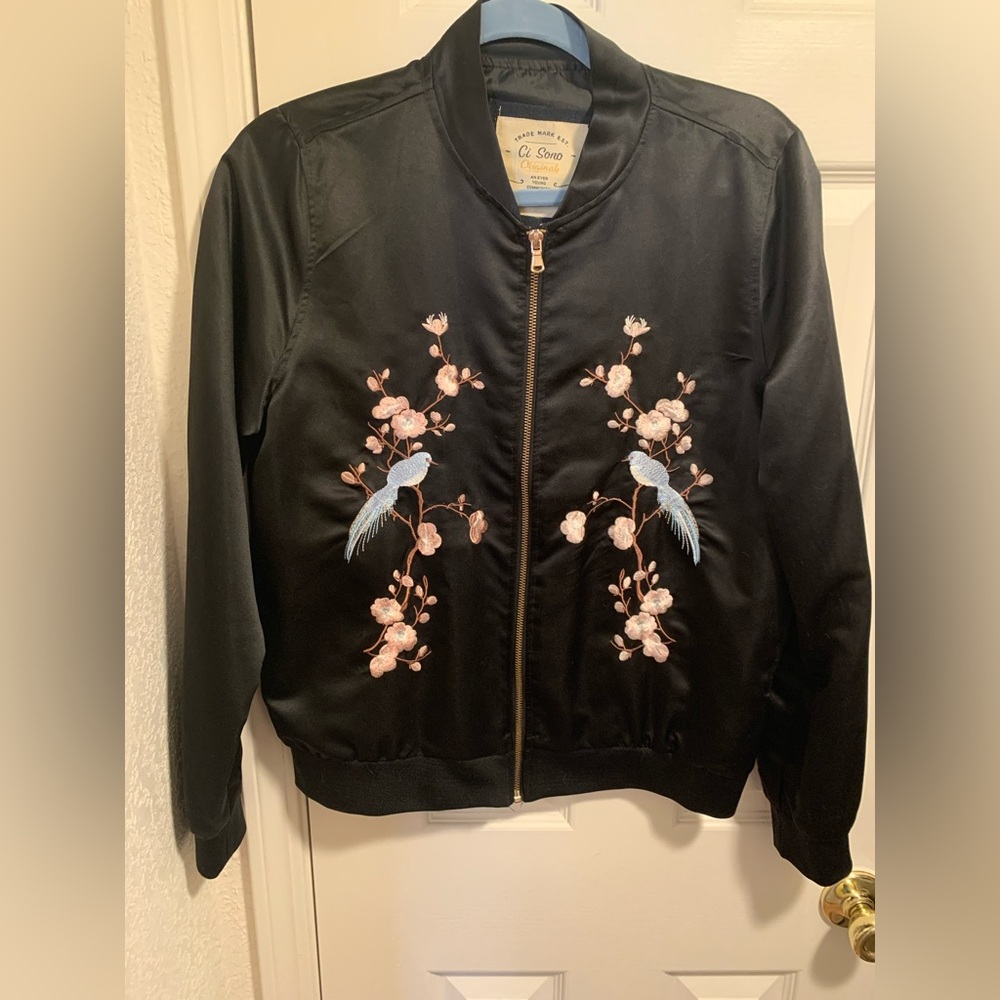 Black embroidered bomber jacket